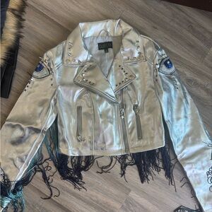 Silver Metallic Fringe Moto Jacket by Culexx